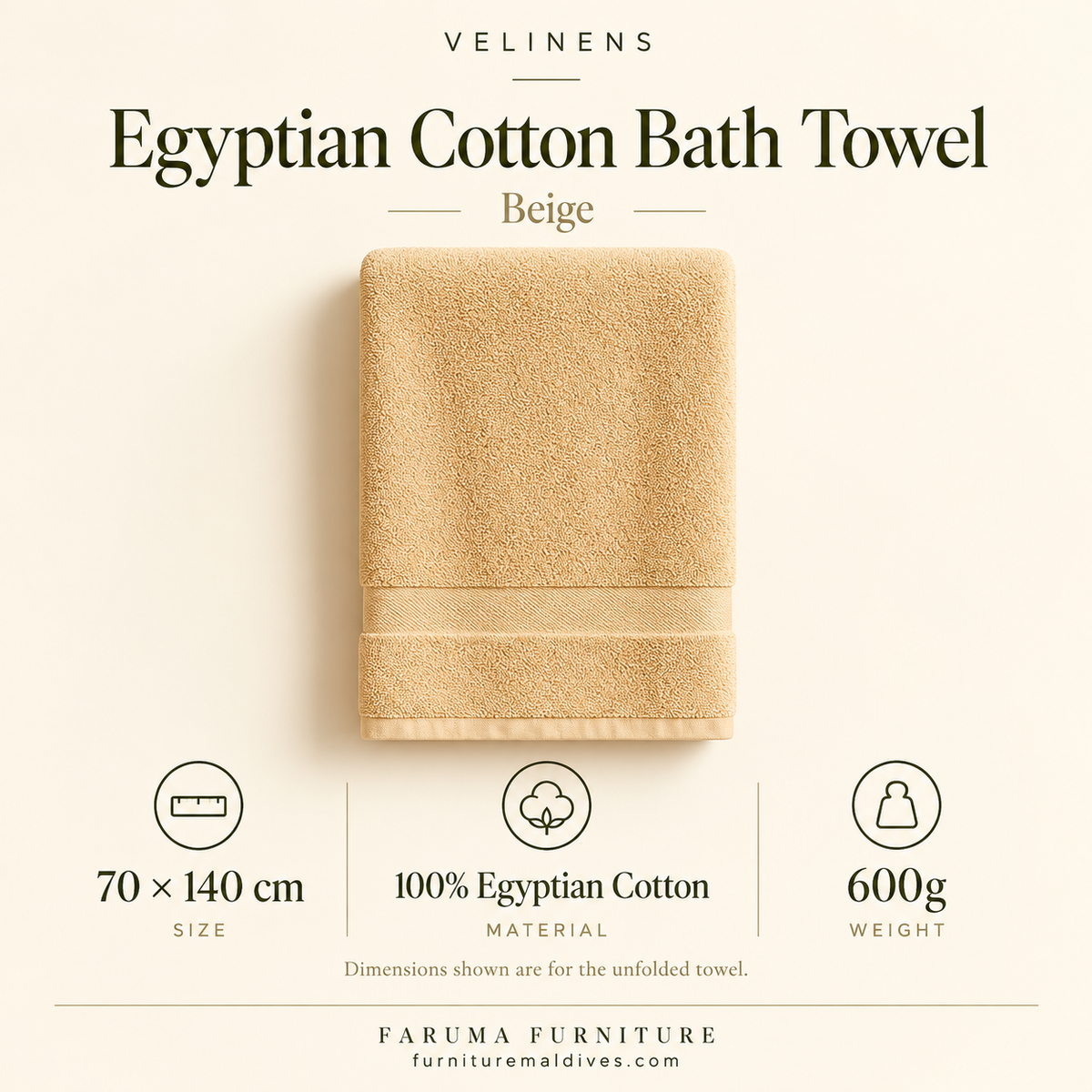 Egyptian Cotton Bath Towel · Beige · 70 × 140 cm — size and product specification guide