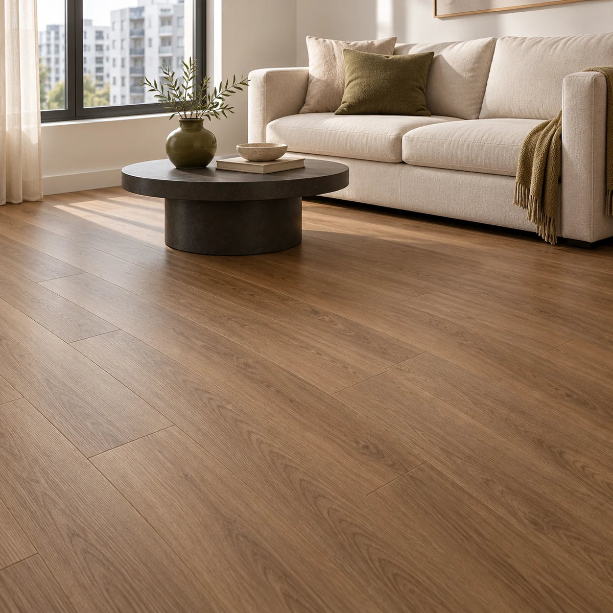 Ocean Oak SPC flooring in a contemporary room - styling visualisation