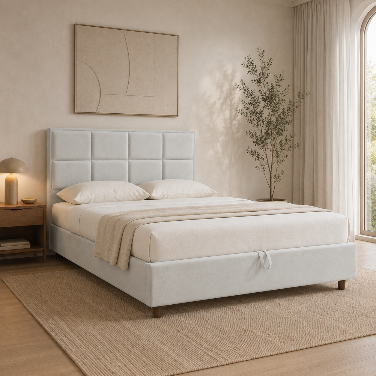 AMYNA Premium Luxe storage bed in Suede Light Grey with a 12-inch mattress