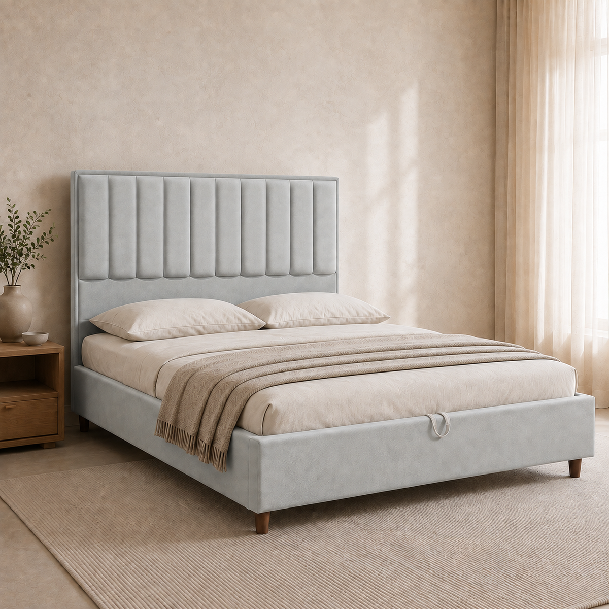 AZYZA Premium Luxe bed showing the closed wooden slat mattress-support platform