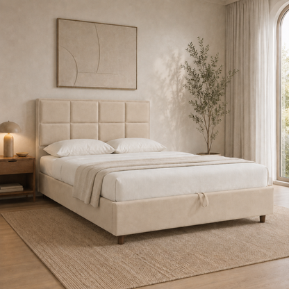 AMYNA Premium Luxe storage bed in Premium PU White with a 12-inch mattress