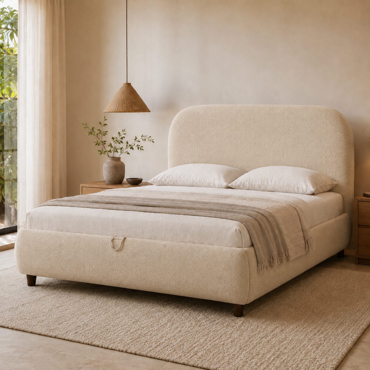 ZULFA Premium Luxe cloud storage bed in Cloud Beige with a 12-inch Queen mattress