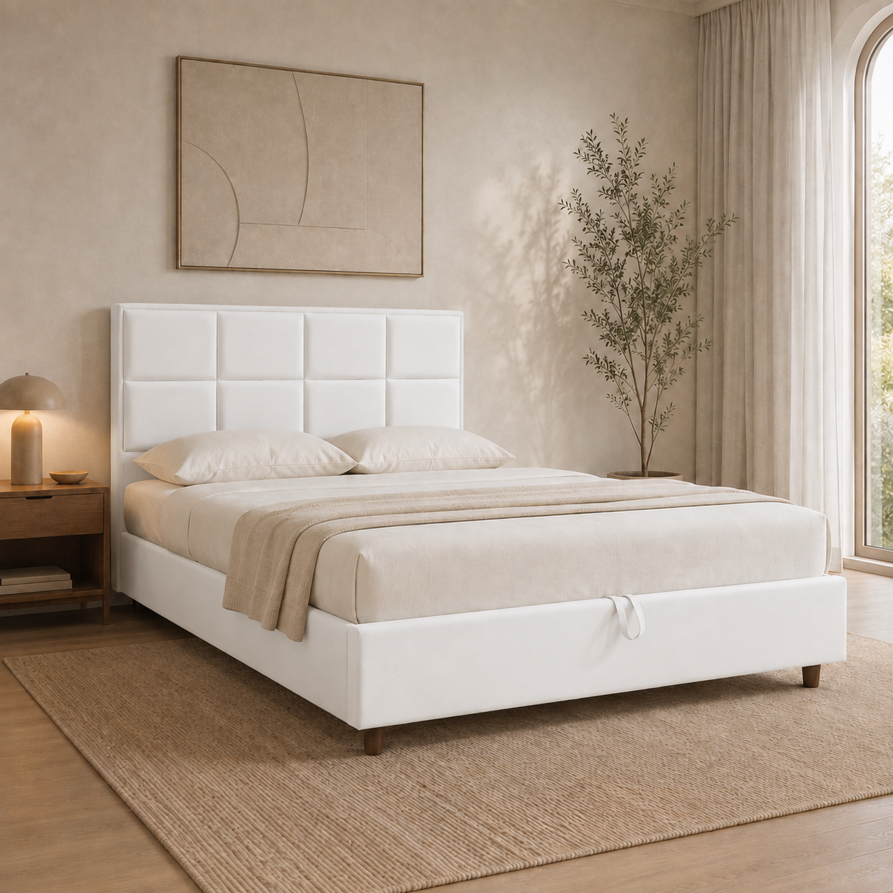 AMYNA Premium Luxe storage bed without a mattress showing its wooden slat platform