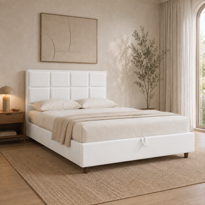 AMYNA Premium Luxe storage bed without a mattress showing its wooden slat platform