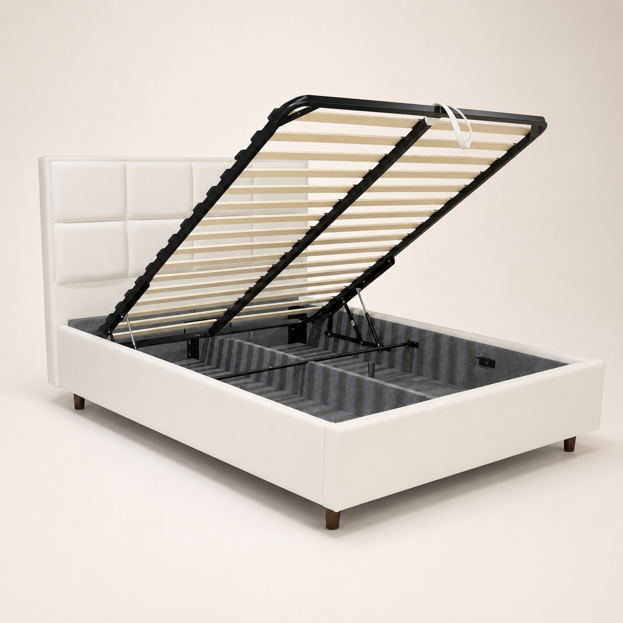 AMYNA Premium Luxe storage bed in Suede Light Beige with a 12-inch mattress