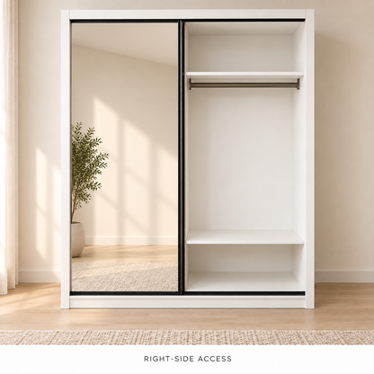 AIDA 1.8 m doors positioned to the left, showing the right upper compartment, wide hanging section and lower shelf