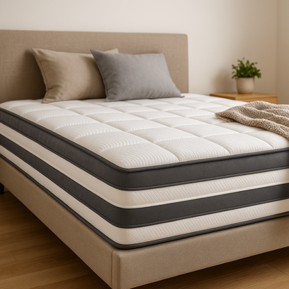 White quilted surface and charcoal-white side bands of the 3-Zoned Ortho mattress
