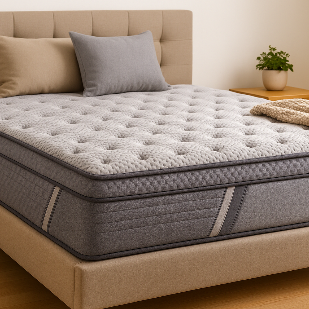 Plush quilted top and double grey piping on the 5-Zoned Nest mattress