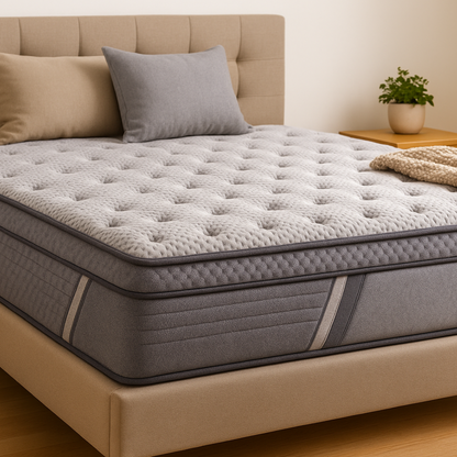 Plush quilted top and double grey piping on the 5-Zoned Nest mattress