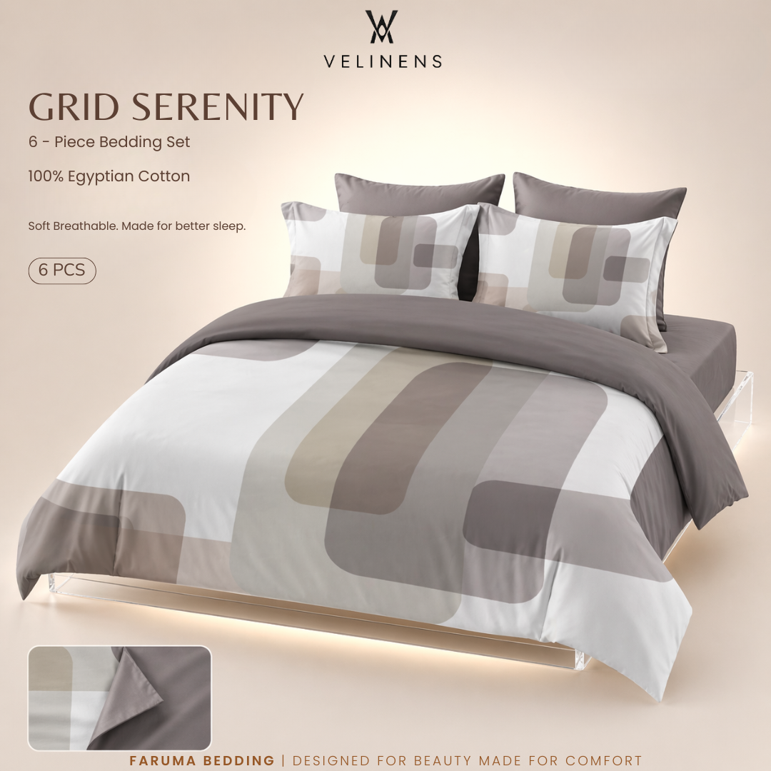 Cotton Duvet Set - Grid Serenity