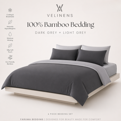 100% Bamboo Bedding Set – Dark Grey + Light Grey
