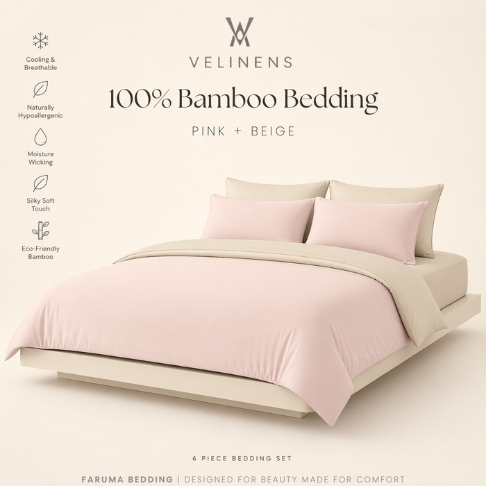 100% Bamboo Bedding Set – Pink + Beige