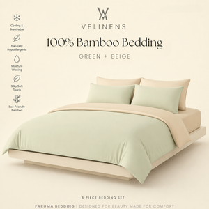 100% Bamboo Bedding Set – Green + Beige