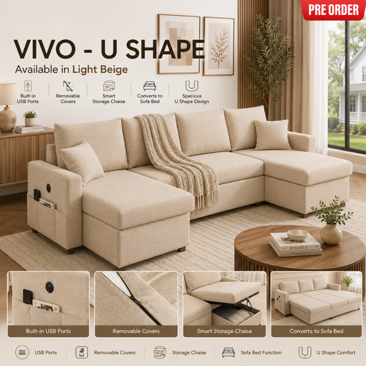 Sofa Bed U Shape - Vivo Beige