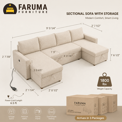 Sofa Bed U Shape - Vivo Beige
