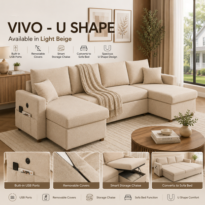Sofa Bed U Shape - Vivo Beige