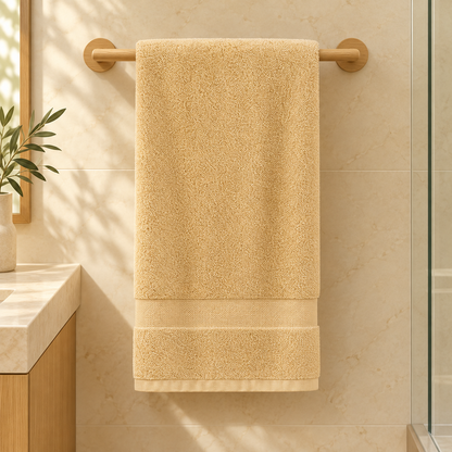Egyptian Cotton Bath Towel · Beige · 70 × 140 cm — lifestyle product photograph at Faruma Furniture Maldives