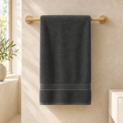 Egyptian Cotton Bath Towel · Charcoal Grey · 70 × 140 cm — lifestyle product photograph at Faruma Furniture Maldives
