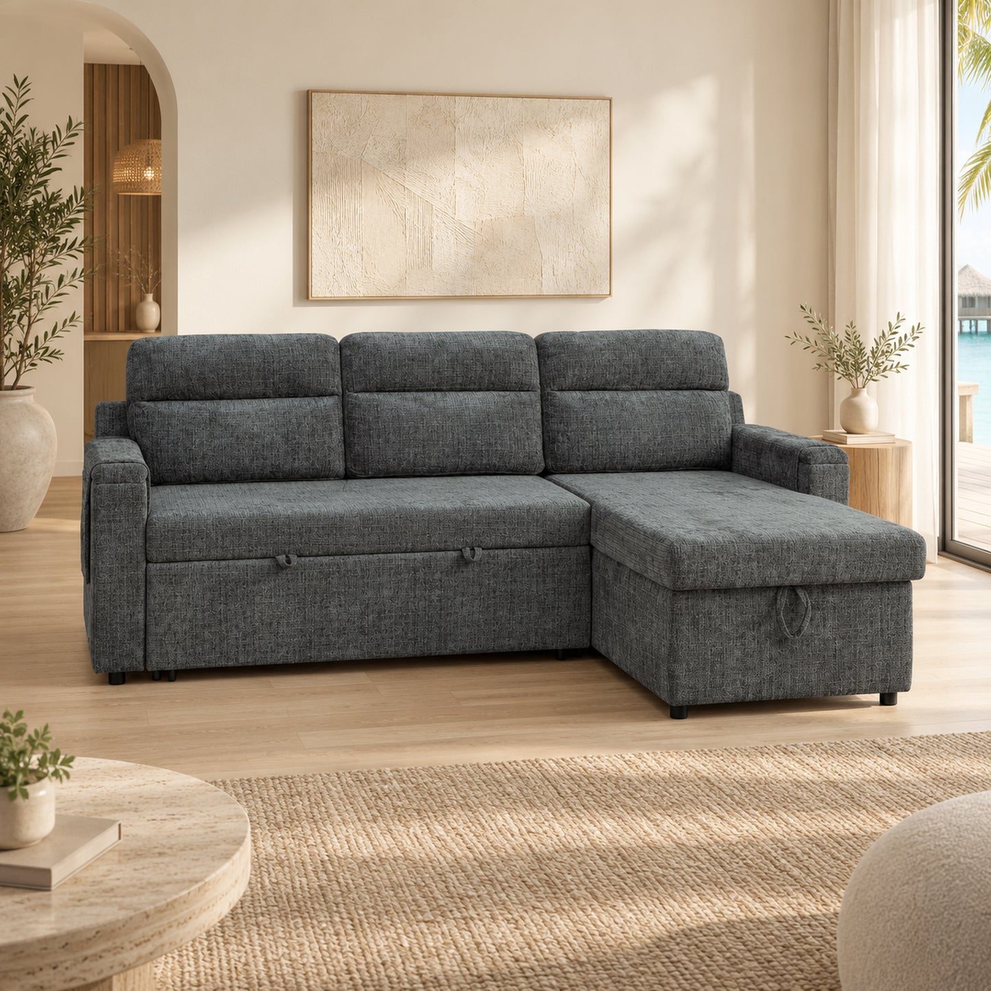 BASSO Reversible Chaise Sofa Bed — Dark Grey