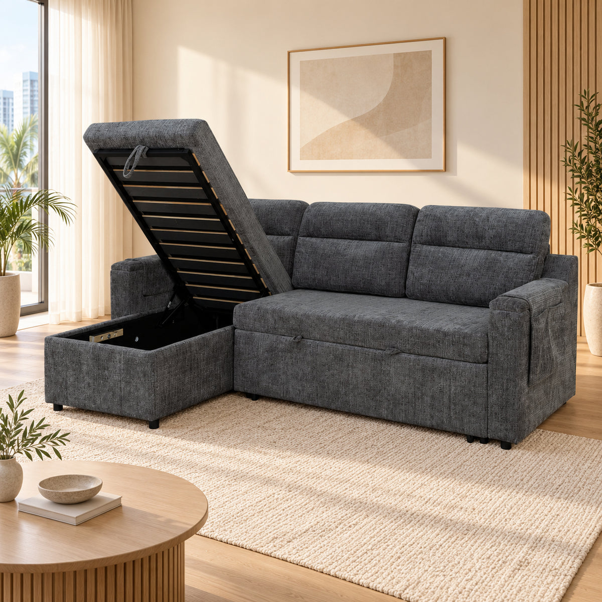 BASSO Reversible Chaise Sofa Bed — Dark Grey