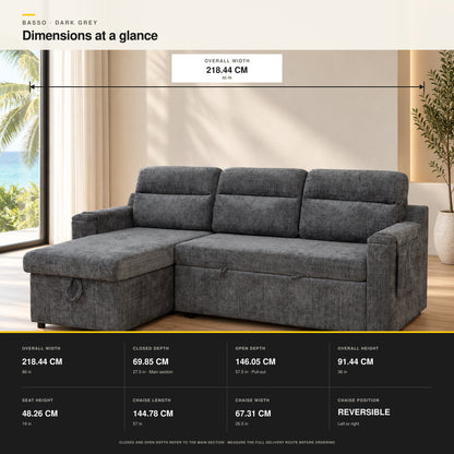BASSO Reversible Chaise Sofa Bed — Dark Grey