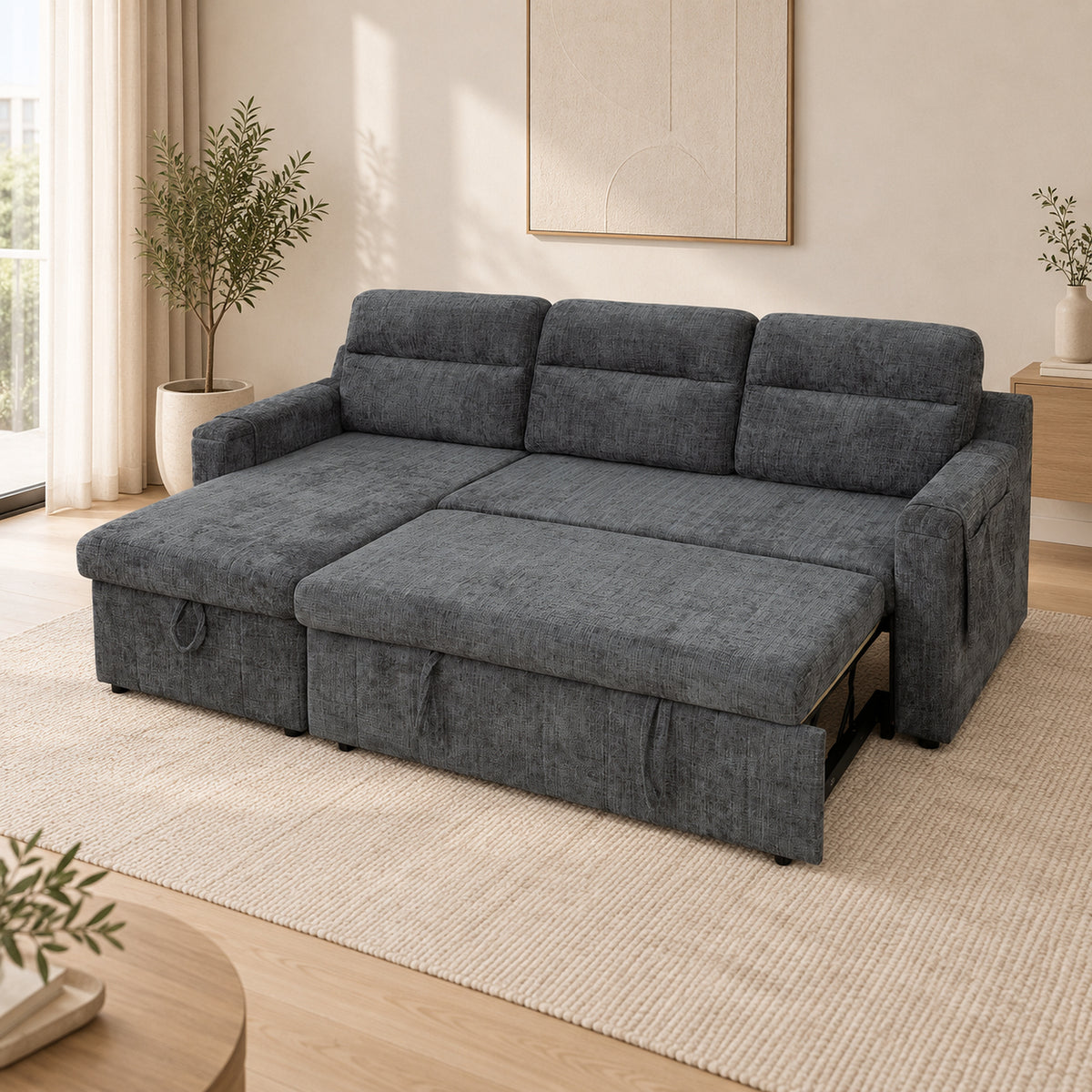 BASSO Reversible Chaise Sofa Bed — Dark Grey