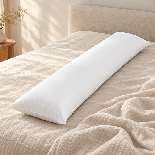 VELINENS Body Pillow · 30 × 100 cm on an ivory bed at Faruma Furniture Maldives