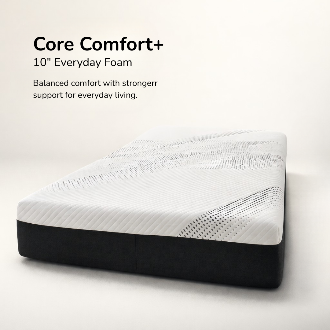 Mattress with 'Core Comfort+' text on a white background