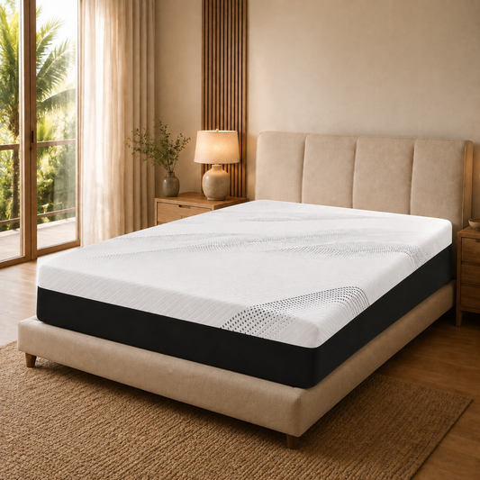 Core Comfort+ firm foam mattress in a warm contemporary Maldives bedroom