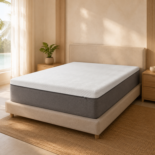 EcoDream firm foam mattress in a warm contemporary bedroom
