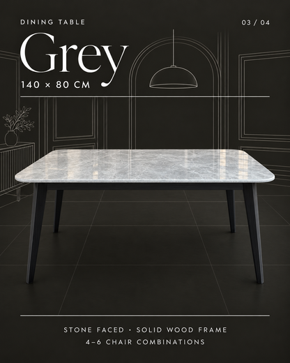Grey stone-face dining table — 140 × 80 cm