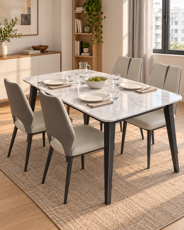 LUMA dining set with white table and SIERRA chairs