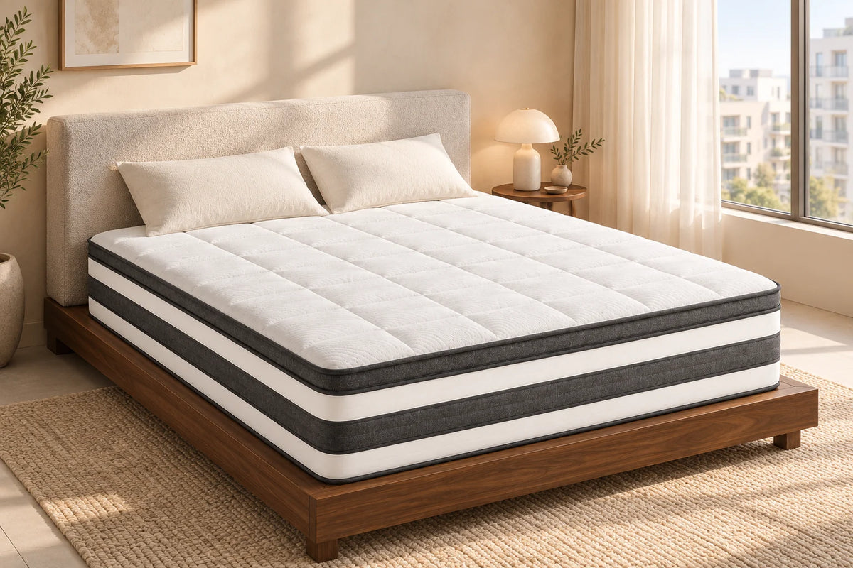 3-Zoned Ortho firm mattress in a sunlit contemporary city bedroom — styling visualisation
