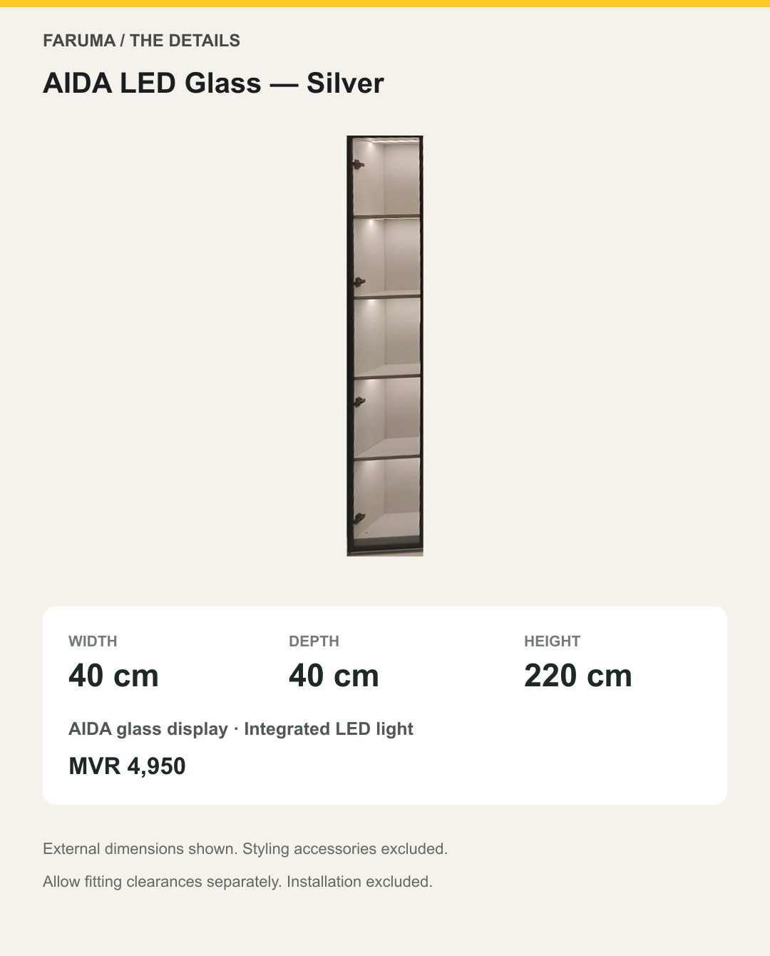 AIDA LED Glass Cabinet — Gold / Silver