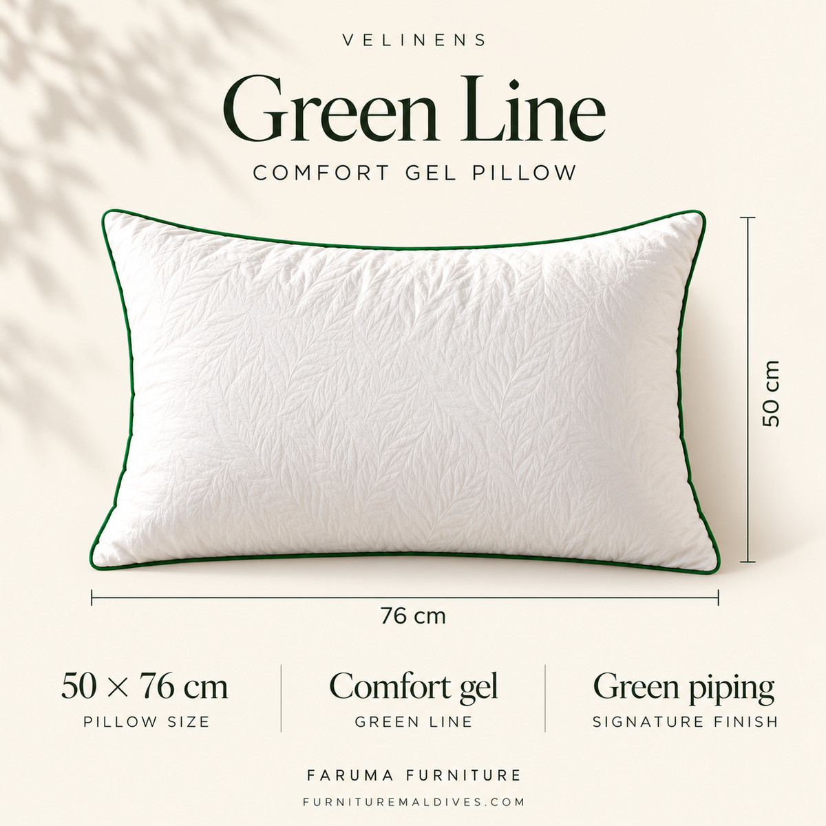 VELINENS Green Line Comfort Gel Pillow · 50 × 76 cm size and product specifications