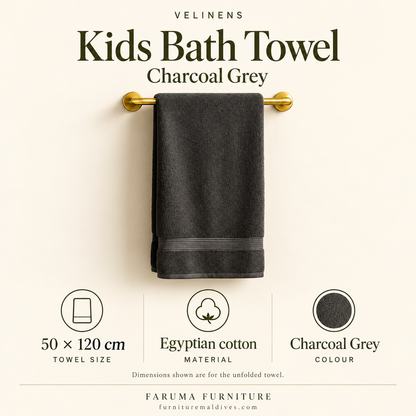 Egyptian Cotton Kids Bath Towel · Charcoal Grey — size and product specification guide