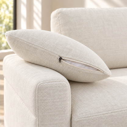 MINIMO Cream sofa bed removable cushion cover and textured fabric detail