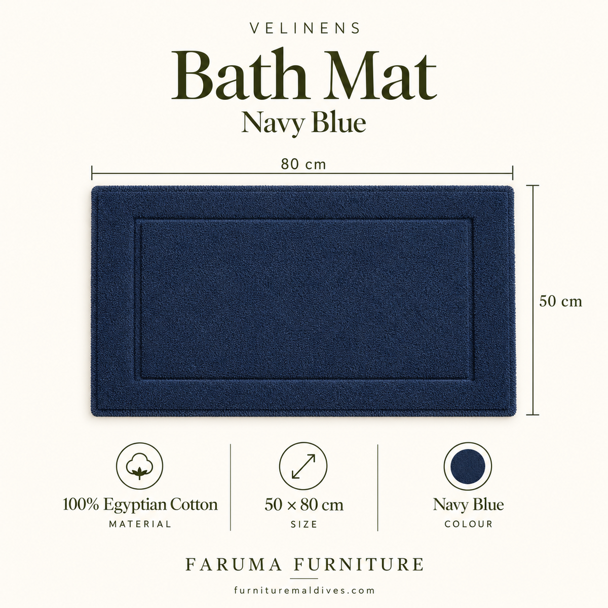 Egyptian Cotton Bath Mat · Navy Blue · 50 × 80 cm — size and product specification guide