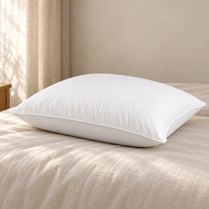 VELINENS Silver Line Comfort Gel Pillow · 51 × 76 cm on an ivory bed at Faruma Furniture Maldives