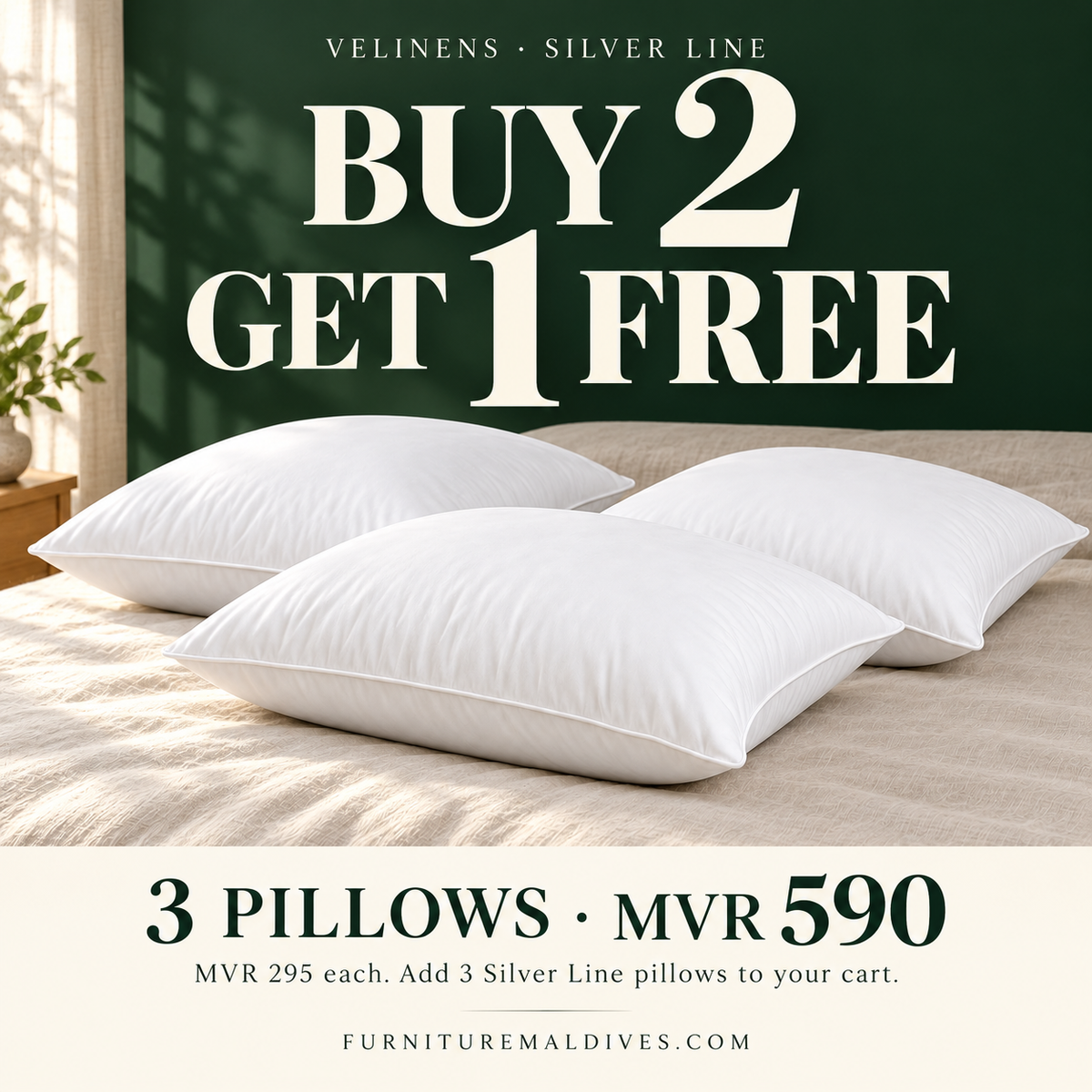 Silver Line Buy 2 Get 1 Free — three pillows for MVR 590, MVR 295 each