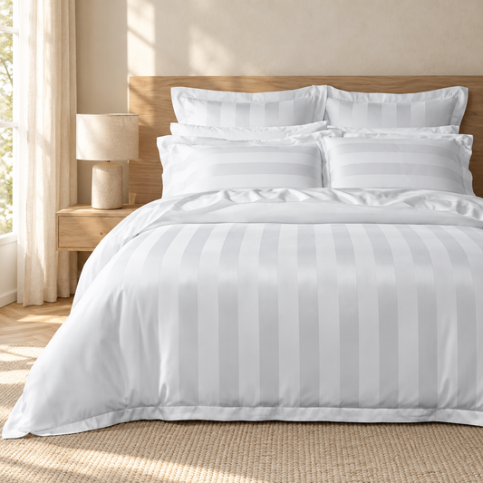 Striped White Cotton Duvet Cover — striped duvet cover hero at Faruma Furniture Maldives