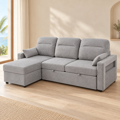 VERO Light Grey reversible chaise sofa bed in closed seating configuration