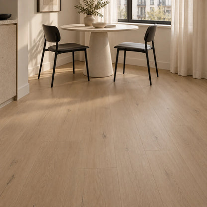 Dune Beige SPC flooring in a contemporary room - styling visualisation