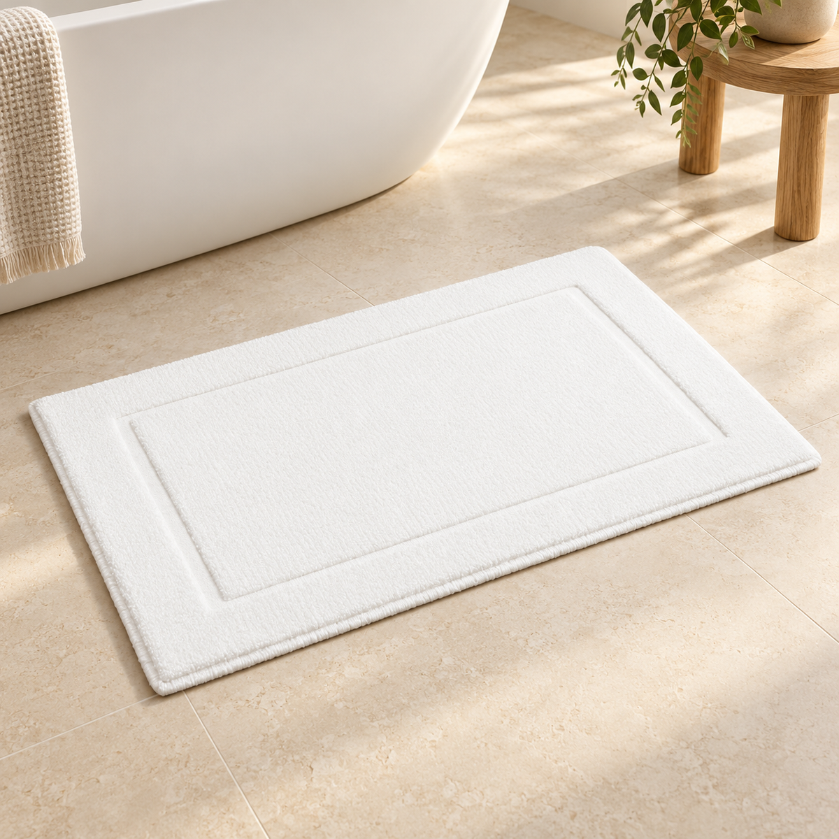 Cotton Bath Mat · White · 50 × 80 cm — lifestyle product photograph at Faruma Furniture Maldives