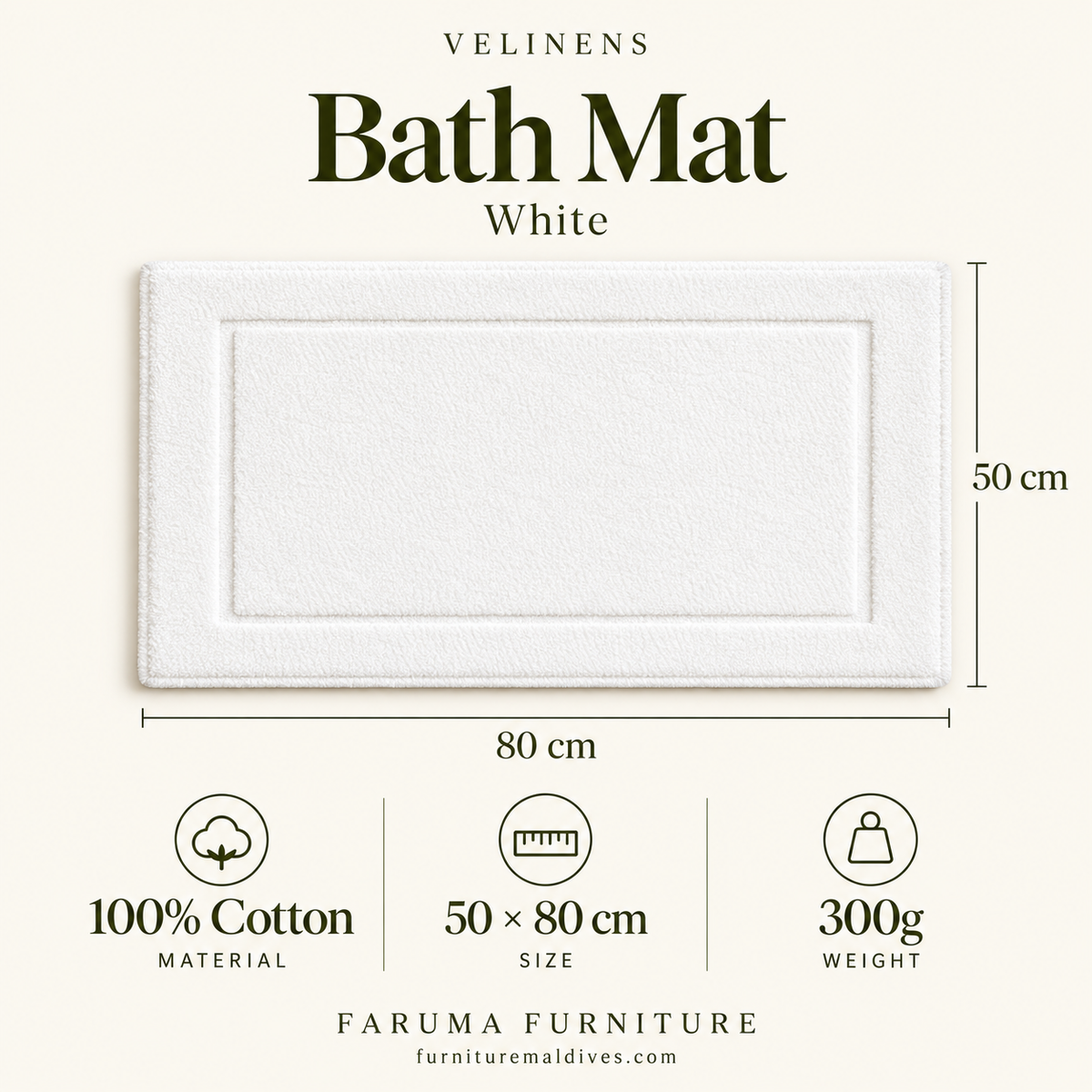 Cotton Bath Mat · White · 50 × 80 cm — size and product specification guide