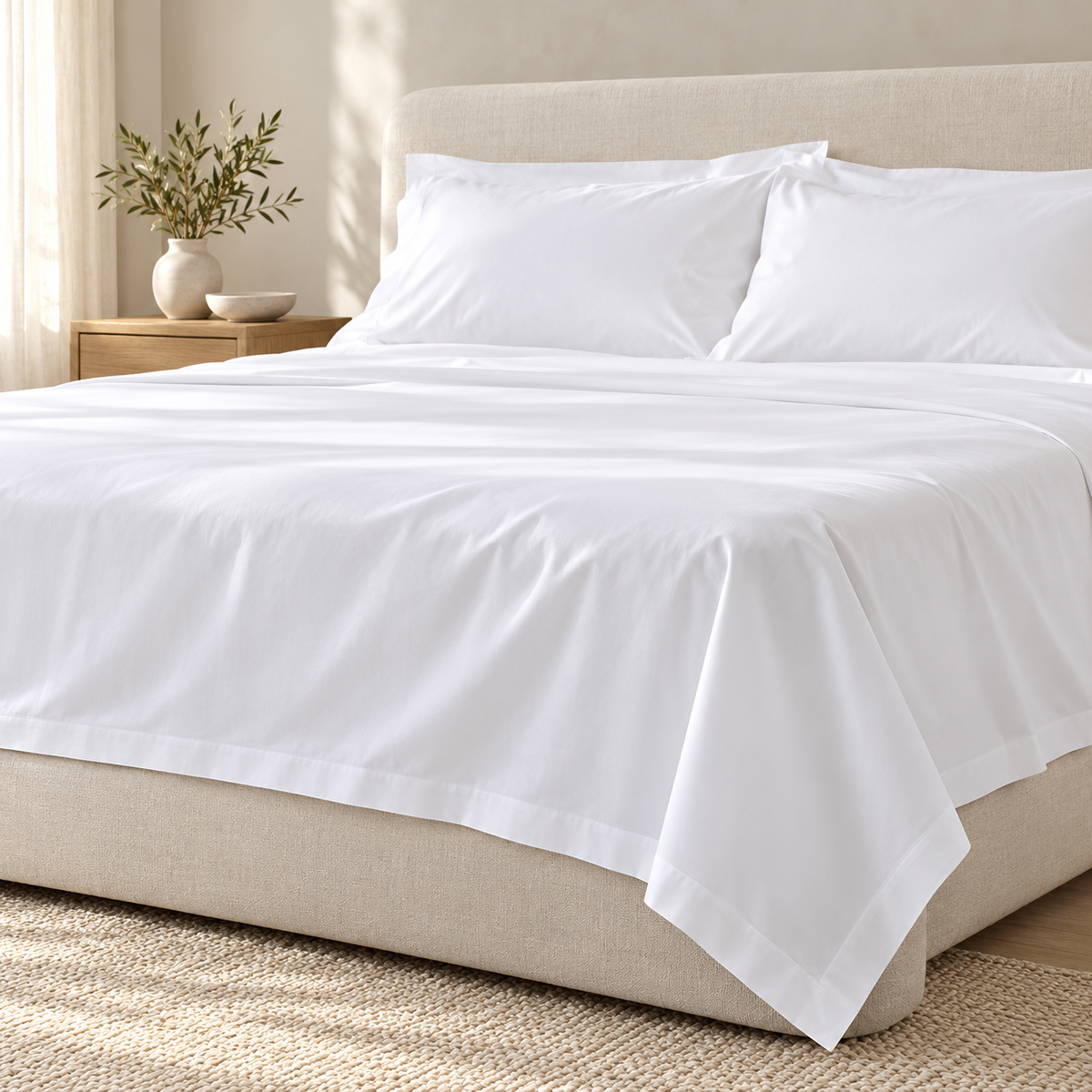 White Cotton Bedsheets · 300TC, 350TC & Striped — lifestyle product photograph at Faruma Furniture Maldives