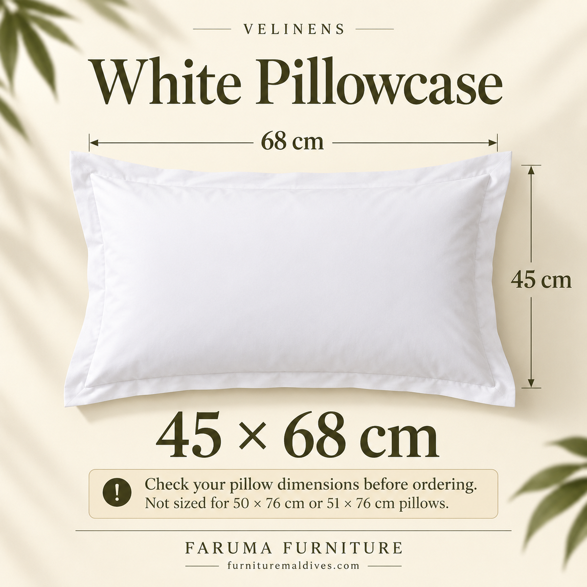 White Pillowcase · 45 × 68 cm — size and product specification guide